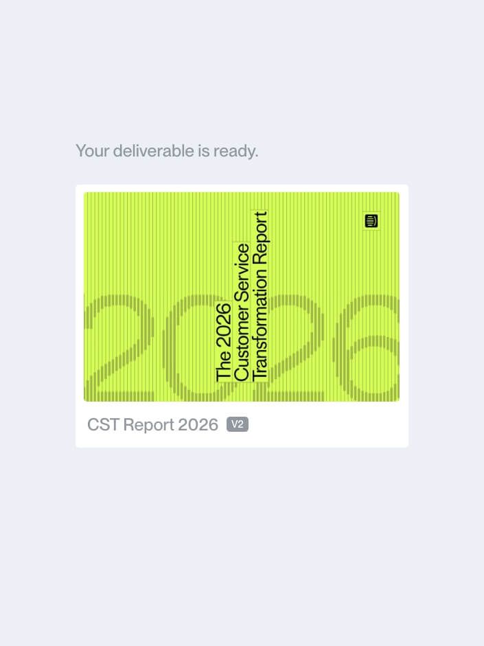 A finished deliverable, the cover of a 2026 customer service transformation report.